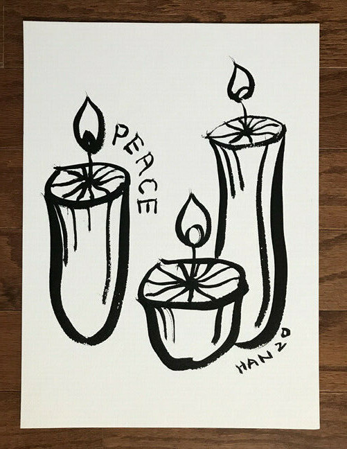 Peace 1, Candle, Holiday Gift, Christmas, Original Drawing, Ink, 11×15 inch, Art