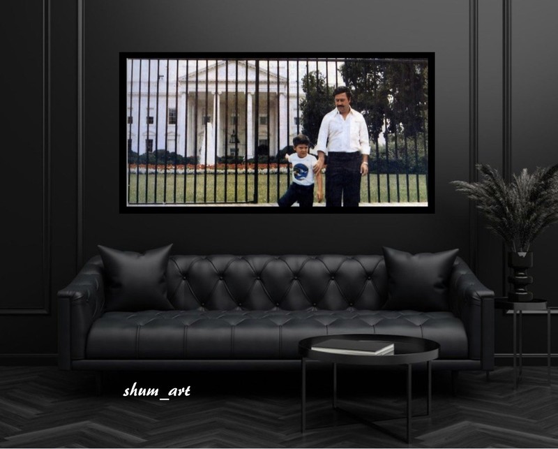 Painting Pablo Escobar With Sun Near White House Epic Scene,Escobar Art.Canva