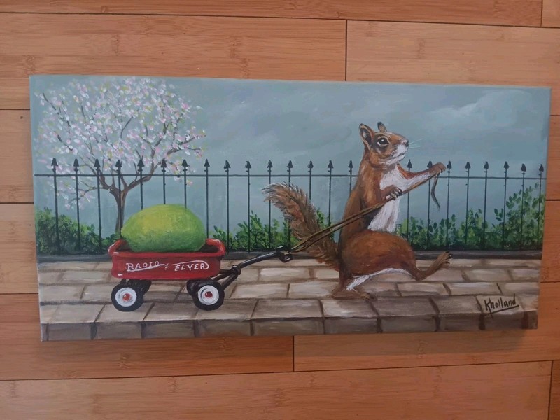 Original Whimsical Painting » I Walk The Lime» by kholland 10×20 Squirrel