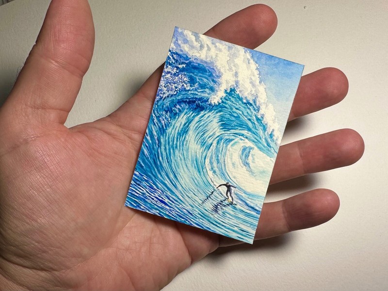Watercolor Painting Ocean Waves Surfing Sport Art No.130 gallery