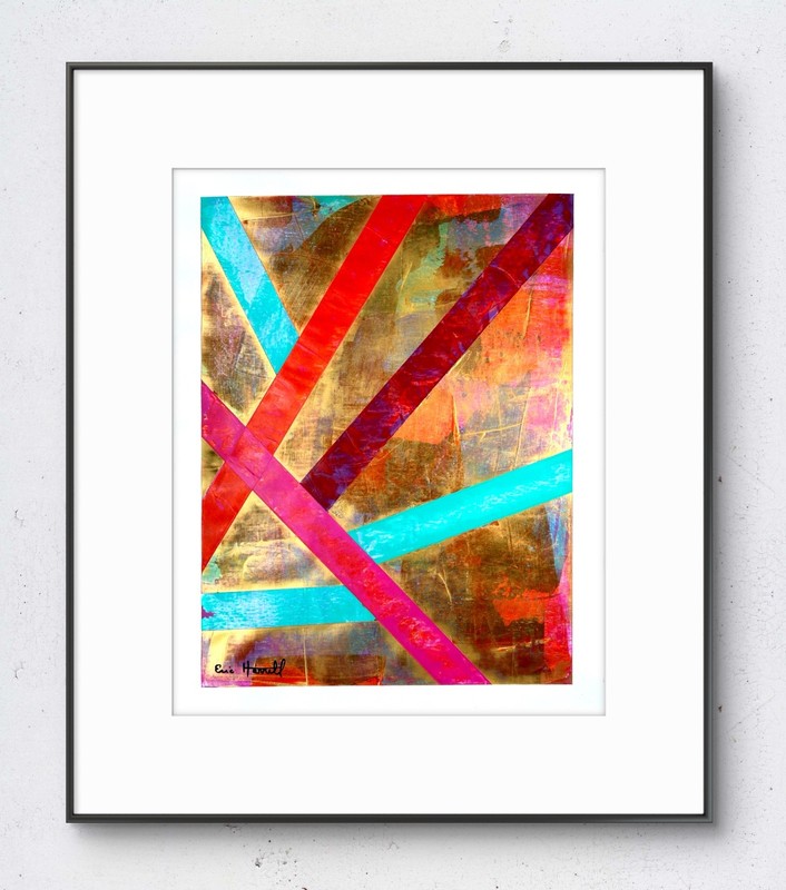 Original Gold Art 14×11 Paper Bold Color Modern Abstract Expressionist Painting