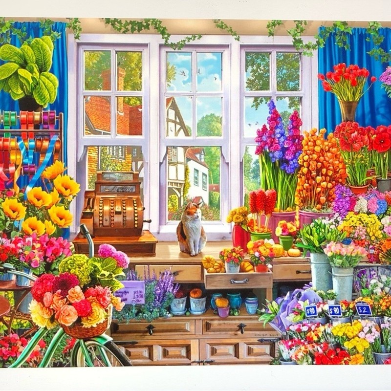 Paint with Diamonds Kit Vibrant Floral Window with Kitty 60cm x 80cm
