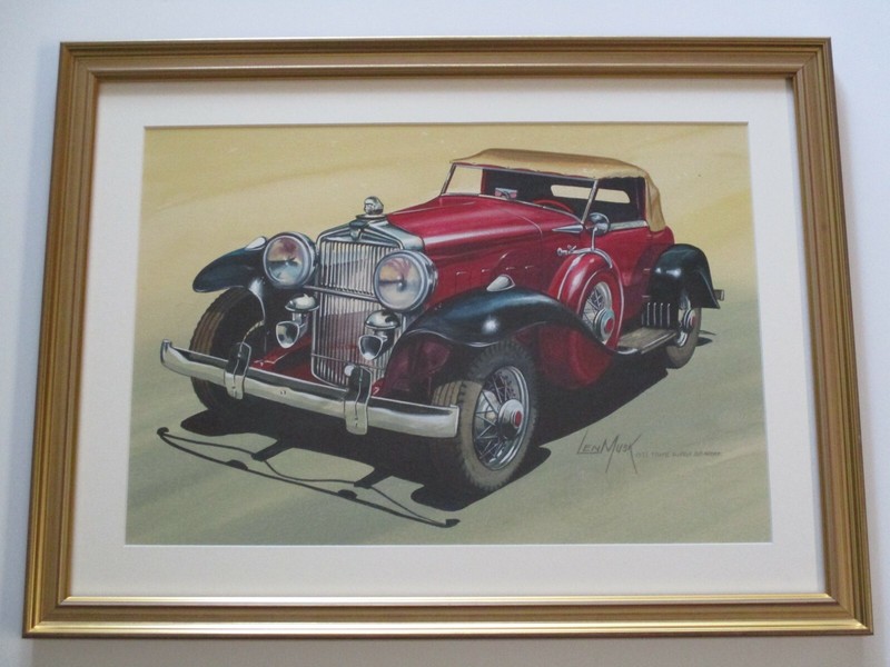 LEN MUSK ORIGINAL PAINTING CLASSIC CAR AUTOMOBILE 1933 STUTZ VINTAGE LISTED