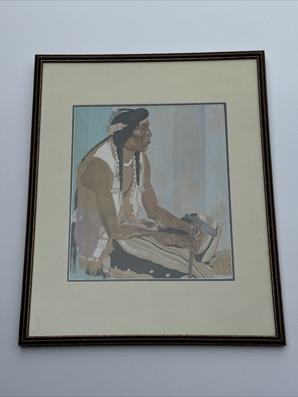 Antique Native American Painting Indian Chief 1930’s Original Vintage Tribal