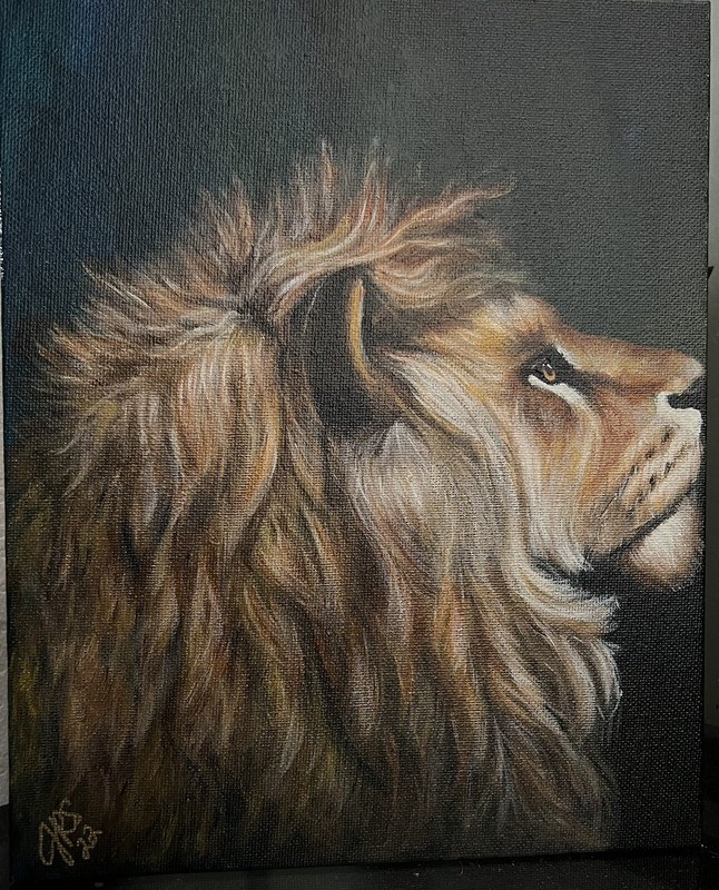 Definitely A Lion. Hand Painted Acrylic Original On Panel Board- 8 x 10 gallery