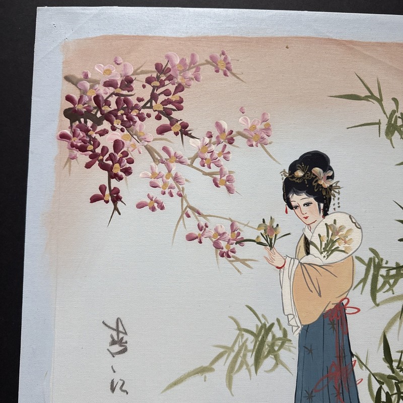 Vintage Oil Painting -Geisha Among The Blossom” New 16 x 20 Unstretched Canvas gallery