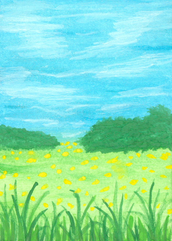 ACEO Original Landscape Flowers Field Sky Miniature Painting Art OneCraftyLady