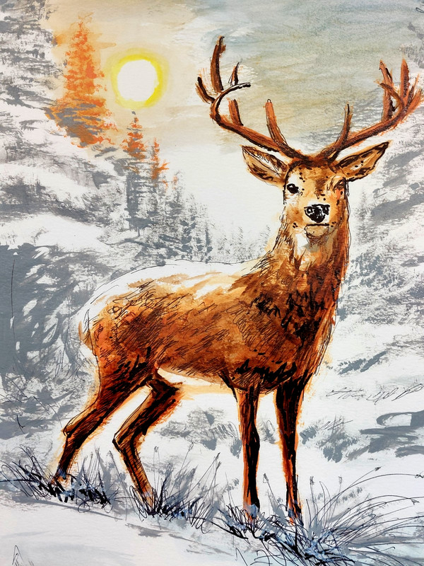 LOVELESS - WINTER STAG 11 X 15 acrylic handmade paper for rustic decor COA gallery