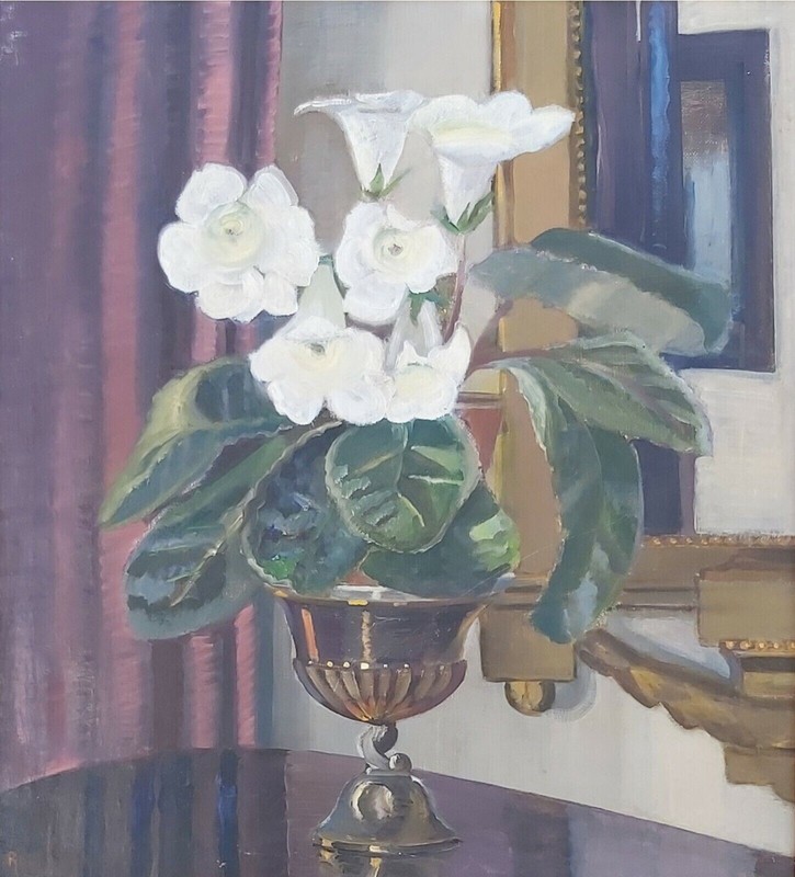 Ruth Sjögren (1885-1978): WHITE CYCLAMEN, original oil painting, dated 1931 gallery