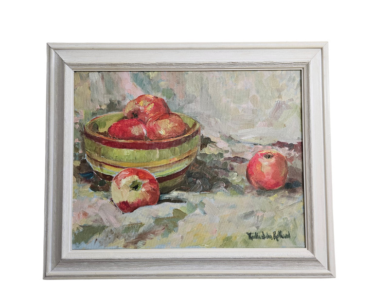 Original Oil Painting Still Life Apples Signed Martha Suhr Rolland Framed 18×14