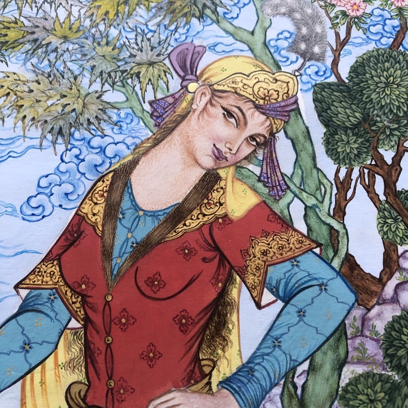 Persian Miniature/ ORIGINAL /Signed/ Fine Art/ Beautiful Woman 16×13