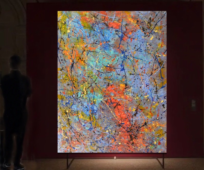 Pollock/Richter style Professional Painting 81” X 62”(6ft 9in)Abstract Modern gallery