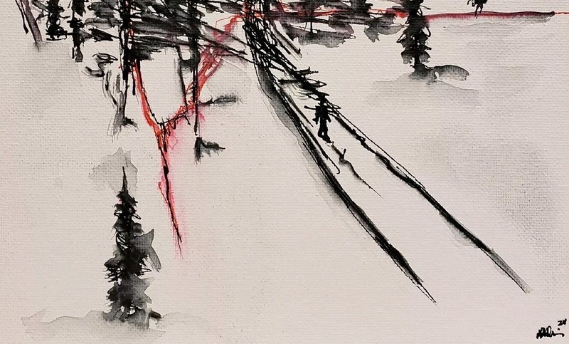Original Abstract Minimal Impressionistic Landscape Ink Painting By K.A.Davis gallery
