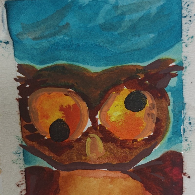 ACEO by Emily Meinert original owl bird painting on paper animals theme