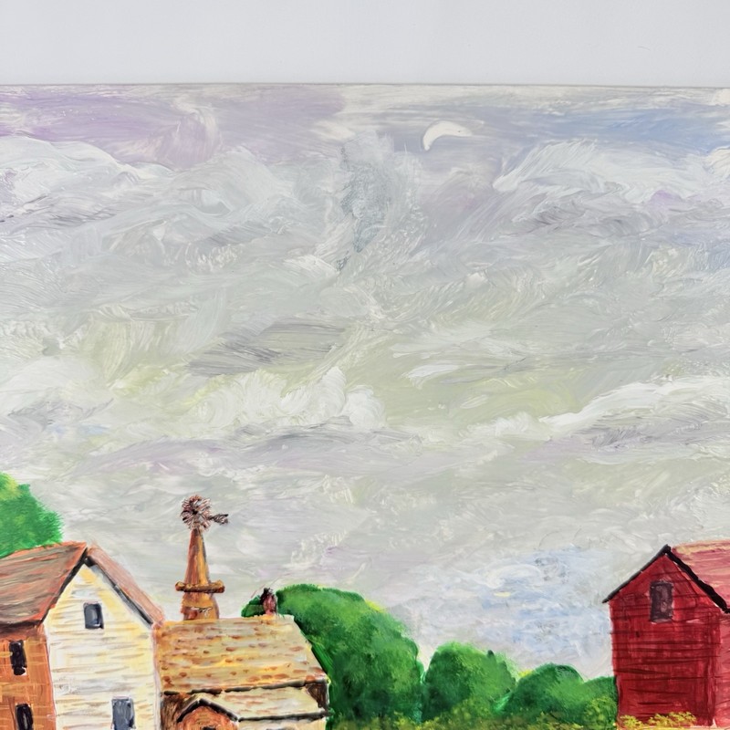 Original Painting Art Farm House Barn Horse Landscape Folk Art Signed 20" x 15" gallery