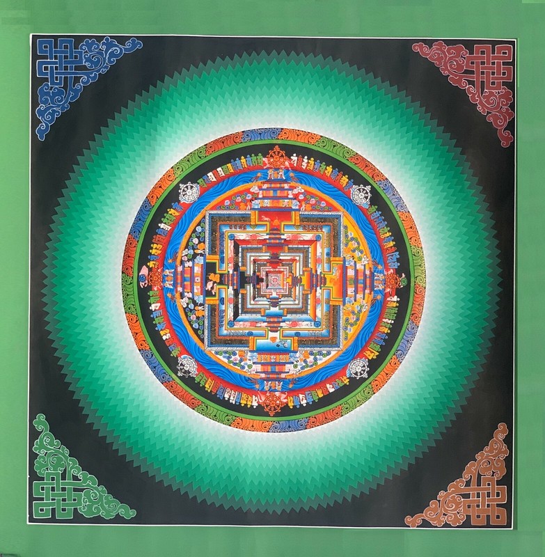 ORIGINAL HAND-PAINTED RAINBOW KALACHAKRA MANDALA TIBETAN THANGKA PAINTING