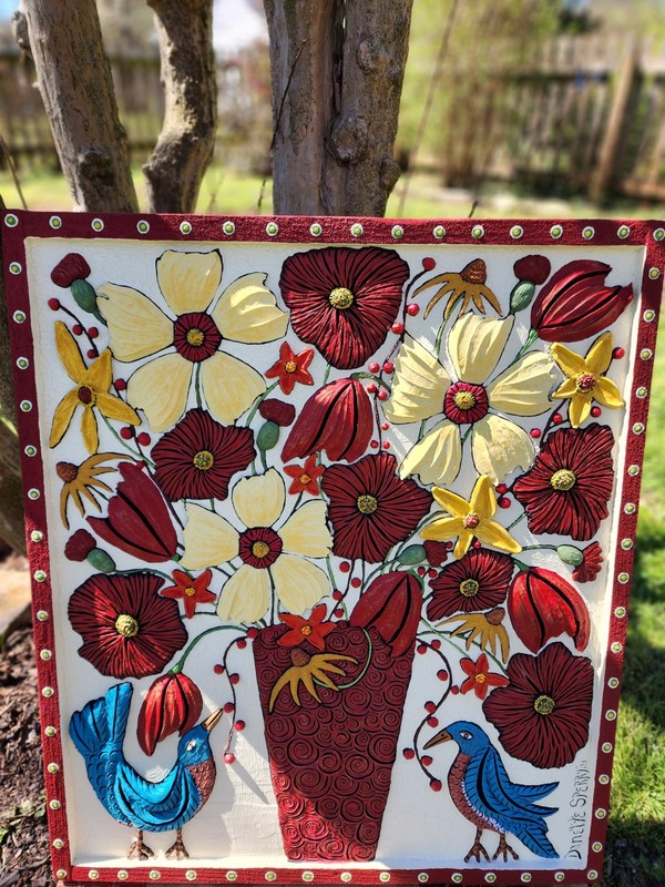 Danette Sperry Southern Primitive Folk Art "BLUEBIRDS & BLOOM Painting ORIGINAL gallery