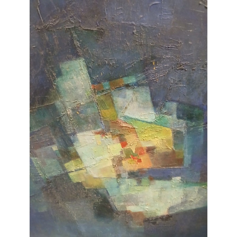 Vtg 1980 Large Abstract Expressionist Oil Painting on Board Signed Mason 32x31" gallery