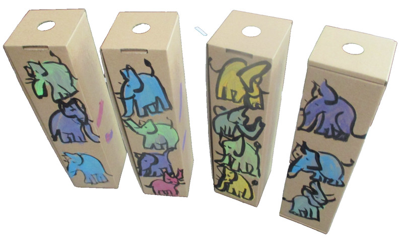 4 x elephants expressive acrylic painting sculpture boxes 29x7x7 orig sign ZM gallery
