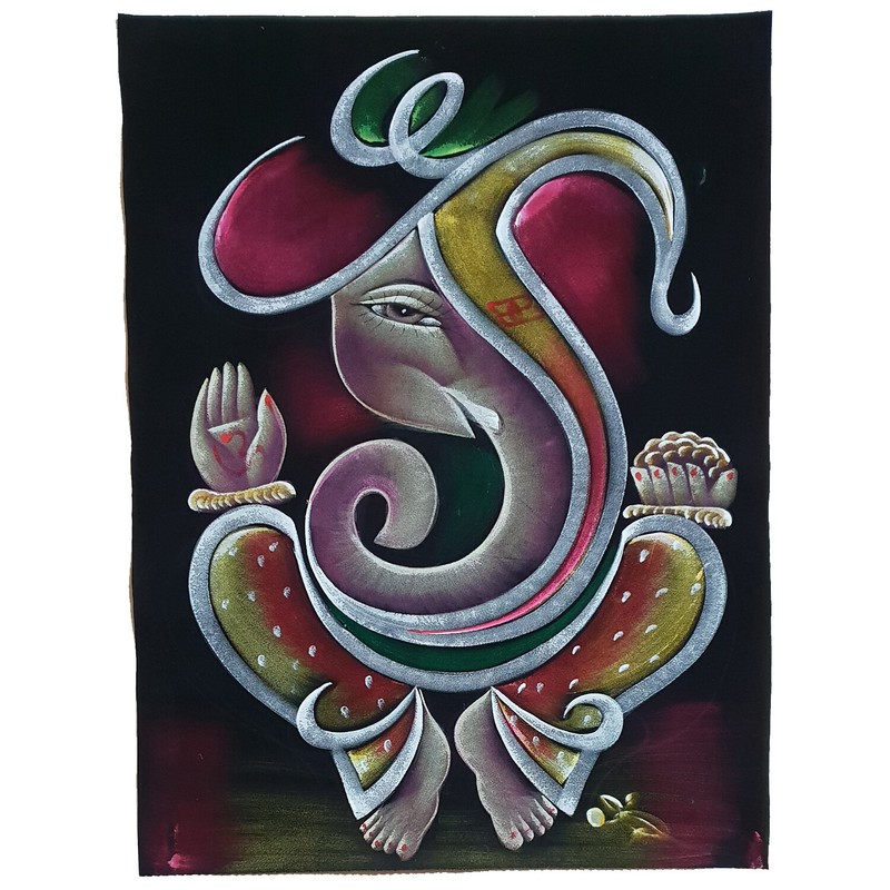 Lord Ganesha Art Handmade Hindu Indian God Ethnic Canvas Painting Wall Hanging