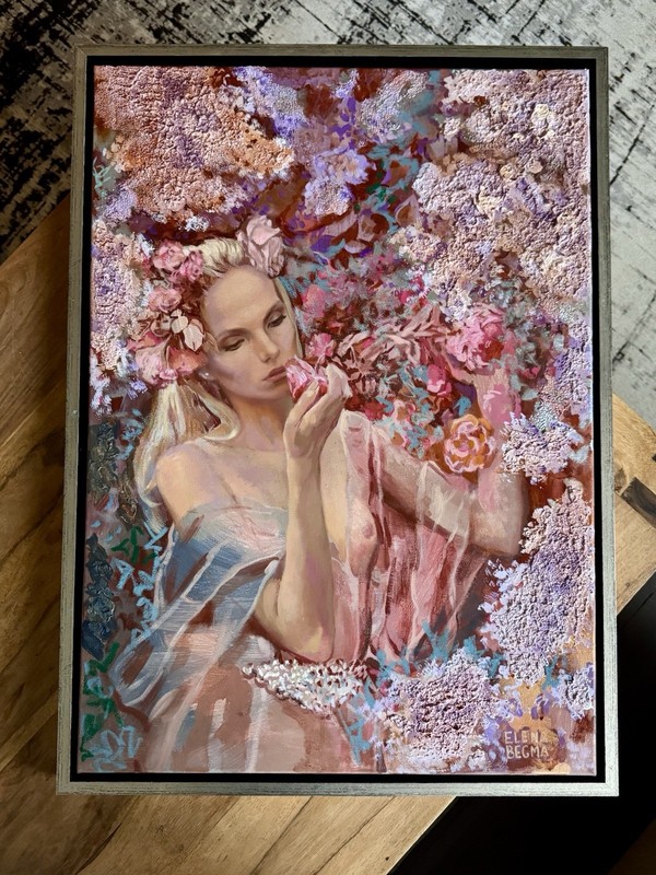 Romantic Oil Painting Roses Fine Art Woman Portrait Original Canvas 70x50cm