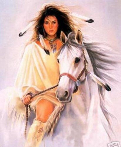 MQ415 Stretched Canvas Frame / Unframed Handmade Ridding Horse Girl Oil Painting