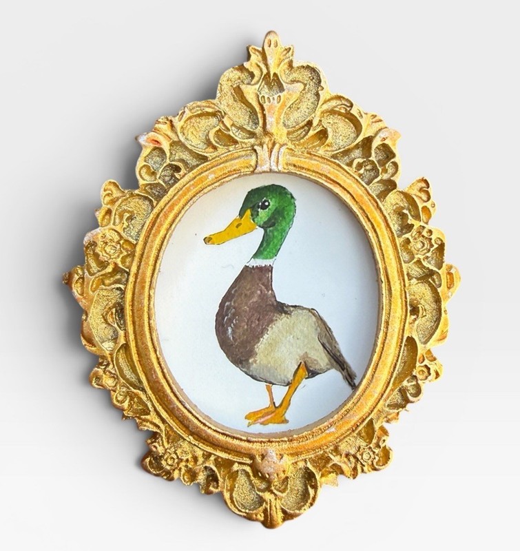 TEENY MINI • Mallard Duck 🦆 watercolor bird print in TINY ornate frame