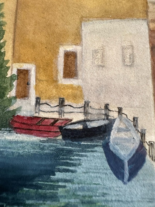 Vtg Italian Venice Canal Scene Watercolor Painting Tranquil Boats OOAK Italy Art gallery