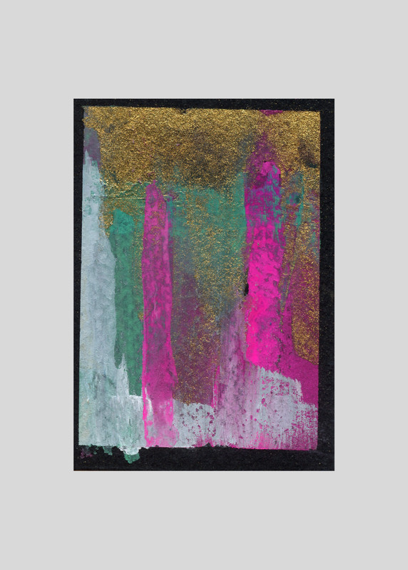 ACEO/ ATC Abstract Pink and Gold Gouache OOAK Original Art SaraClaireArt gallery