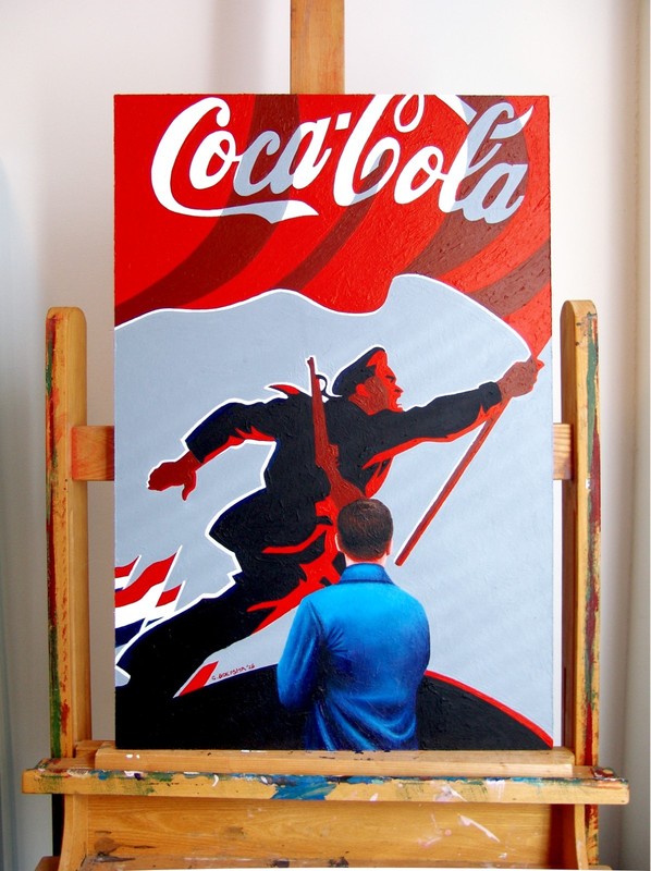 Coca Cola Communism ±24x16" man enjoying communist painting museum G Boersma gallery