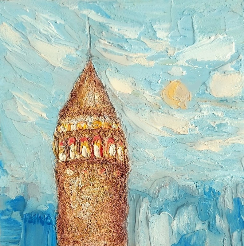 Galata Tower Original Painting Old Istanbul Cityscape Impressionism Artwork 8×8″