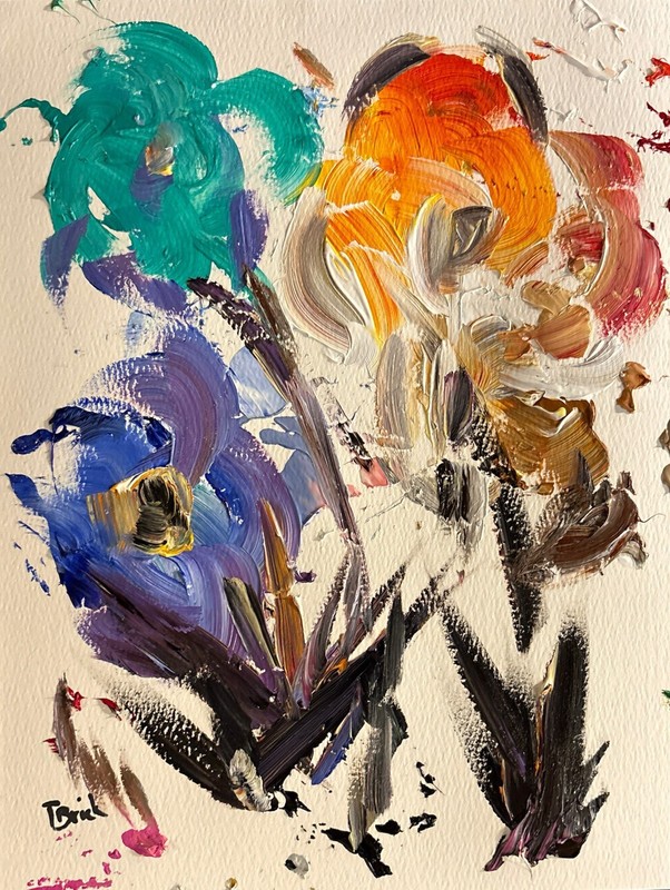Original Abstract Flower Painting 9×12 140 LP Weight Paper Acrylic Art
