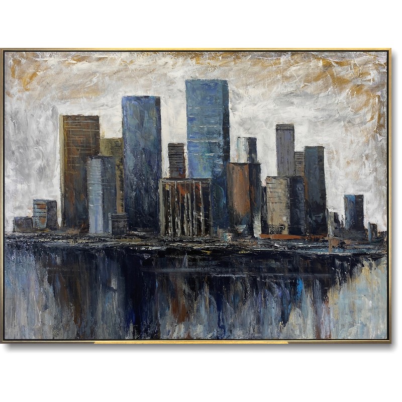 Large Abstract Cityscape Paintings On Canvas Original Metropolis Oil Art 40″x54″