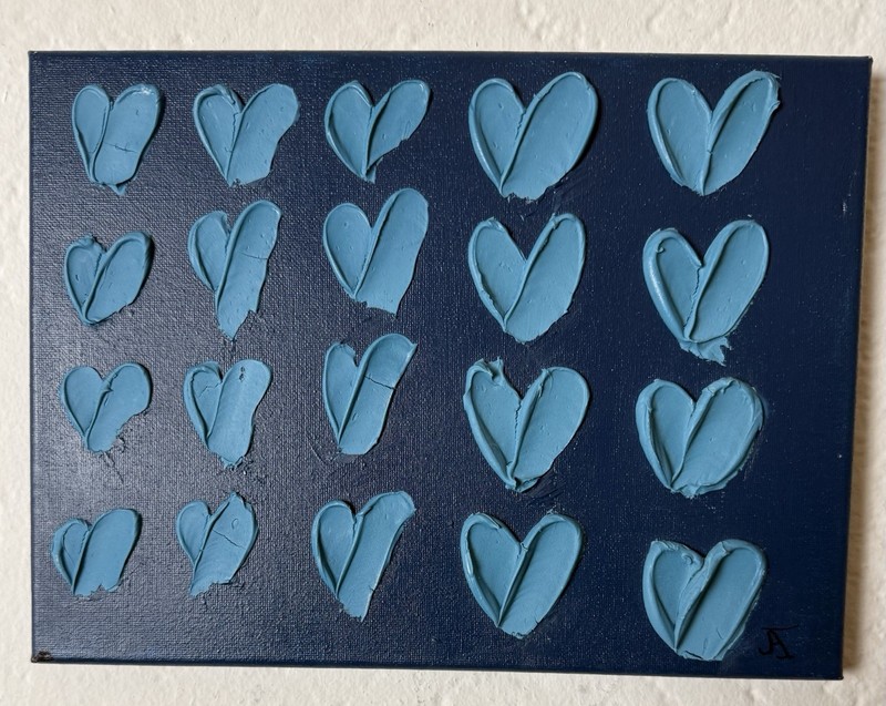 Original Painting On Canvas, Hearts | Signed By Artist 12”W x 9”H