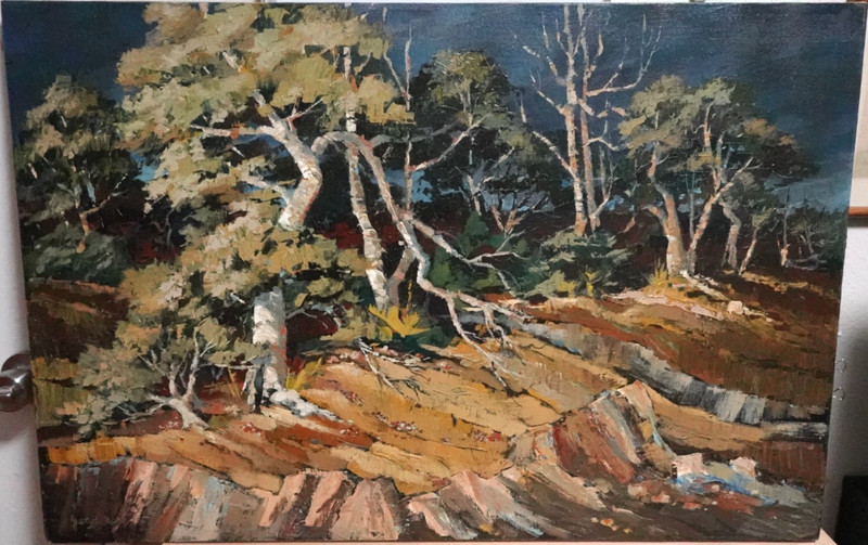 JUNIE HAMBLETT HARP "ALONE THE CANYON RIM" HUGE ORIGINAL OIL ON CANVAS PAINTING gallery