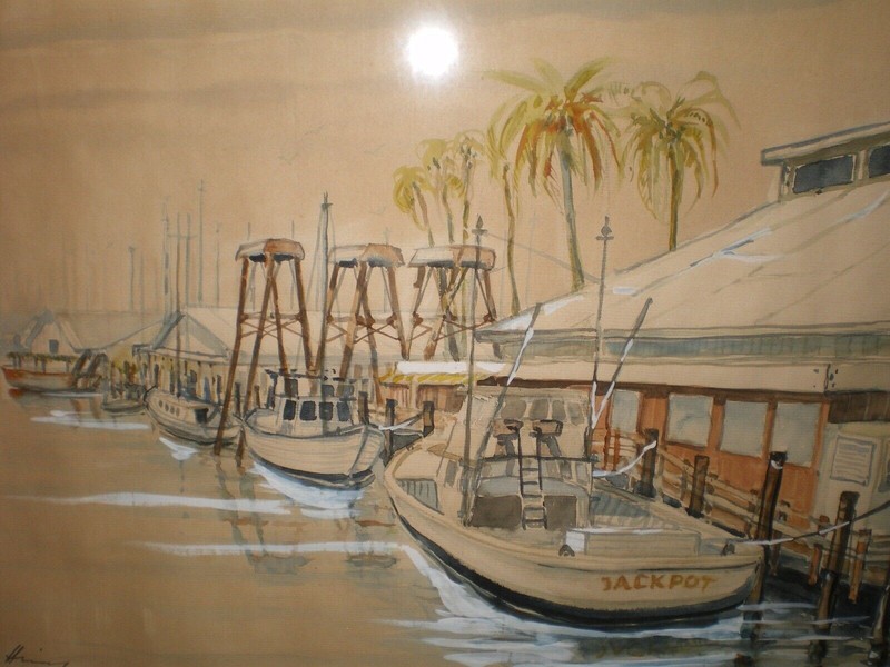 Harry Hering Gordon River Tin City Naples Florida Boats Dock Wharf Coastal 21x15 gallery