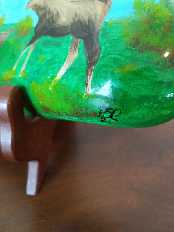 Signed, Hand Painted Rock, Sealed Bull, Twins, Mama Moose Summer Scene gallery
