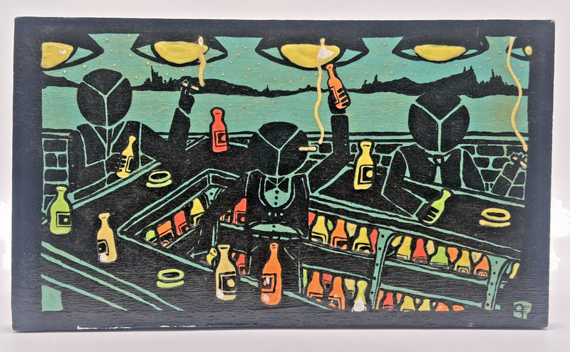ELVIN JONES, Fan Art, Painting on Wood by Glenn Fox, Signed, Inscribed, 1995
