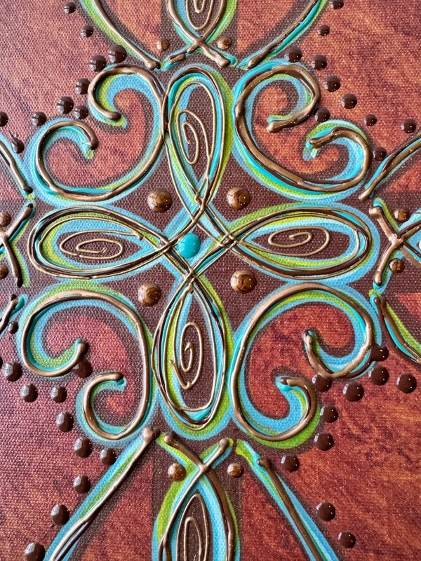 Canvas Painting Acrylic Art Cross Aqua / Copper / Gold - 11 x 14 x 1-1-3/4" gallery