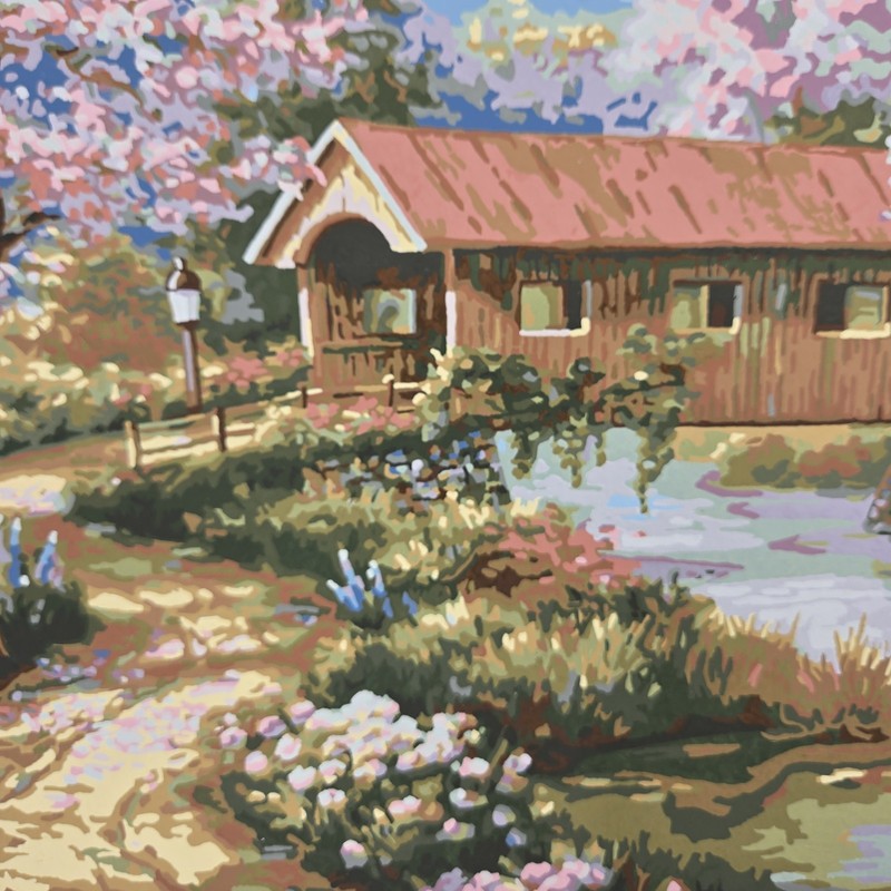 Covered Bridge Finished Acrylic Painting Paint By Number 20x16 Cherry Blossom gallery