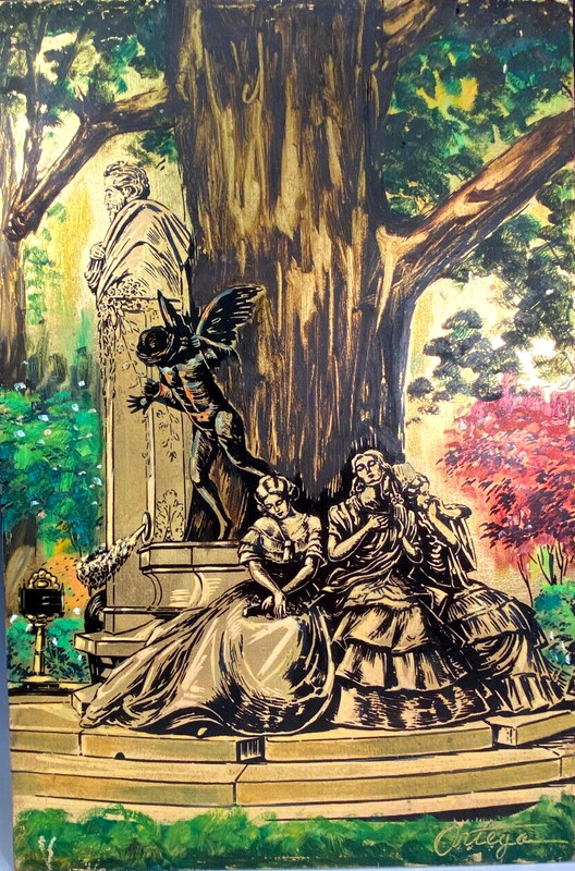 Glorieta De Becquer Seville Spain Jose Ortega Acrylic & Ink on Paper Board.