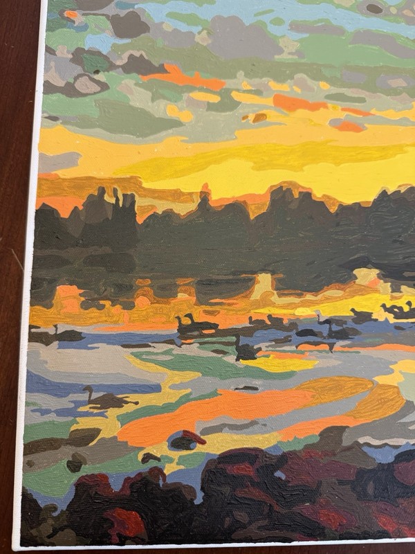 COMPLETED Paint by Number 16x20" Flat Canvas Acrylic "Sunrise On The Columbia" gallery