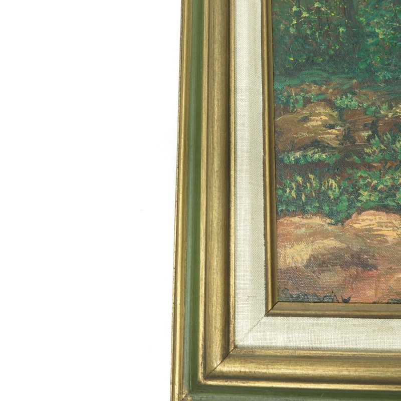 Vintage Trees Small Stream Forest Landscape Oil Painting Framed Signed gallery