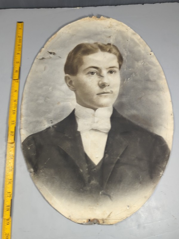 Antique Portrait Handsome Dapper Young Man Sheet Lead Backing 13.5" X 19.5" gallery