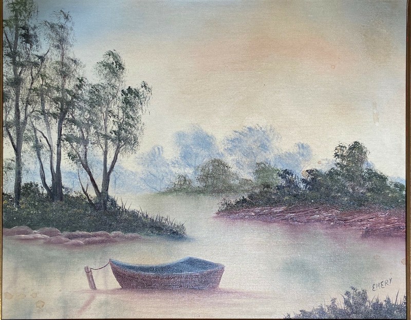 Moored Boat by Helen Emery - Original Oil Painting