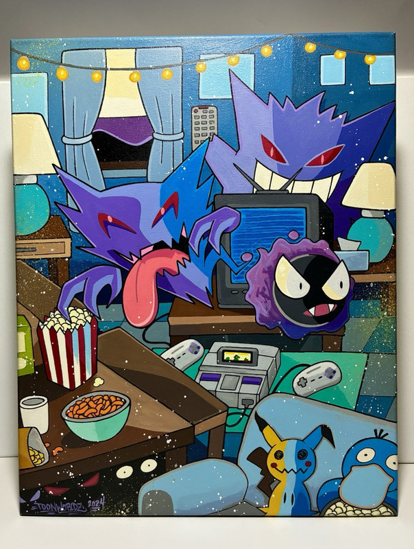 Gengar Haunter Gastly Pokemon Ghosts Mimikyu Psyduck Painting Art 20×16 Canvas