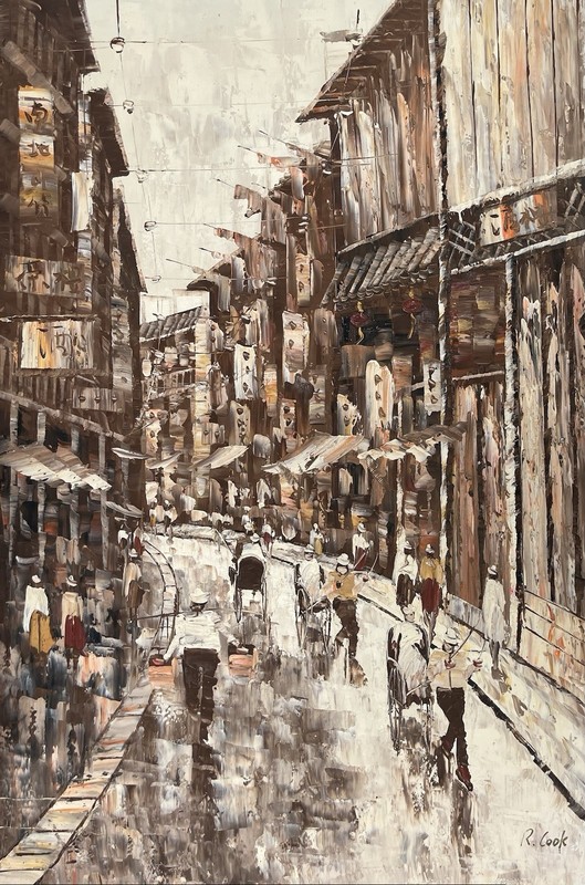 Original Oil Painting,Hong Kong Street, 60 X 90 cm