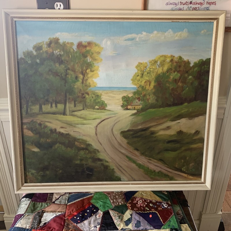 Alba Oil Painting Landscape Beach Rural 33×29” vintage 1968 east coast Rare