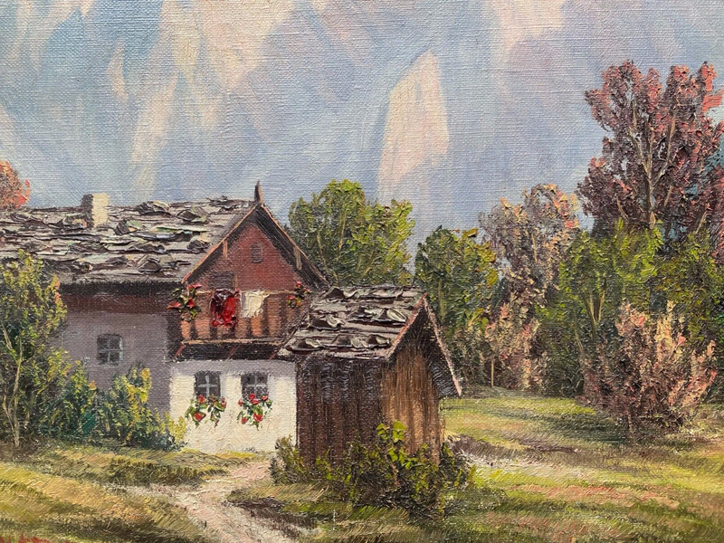 Oil Painting Signed Maier Burgland Landscape With Cabin By The Forest gallery