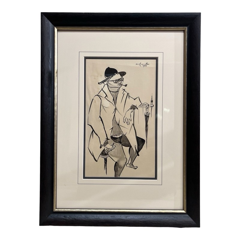 1951 Matsumi Kanemitsu Original Ink On Paper Drawing Painting Signed Japanese